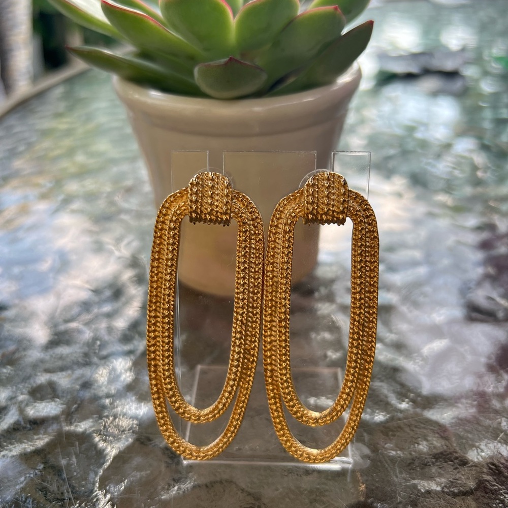 Large Gold Tone Textured Earrings